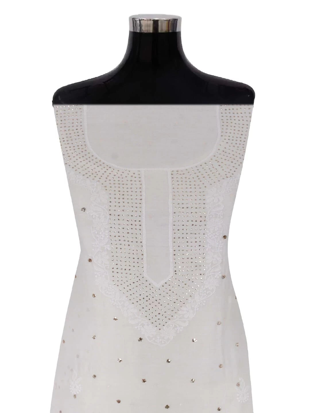 Ada Hand Embroidered Off White Chanderi Lucknowi Chikankari Unstitched Kurta Dupatta Set With Muqaish Work 01A221010