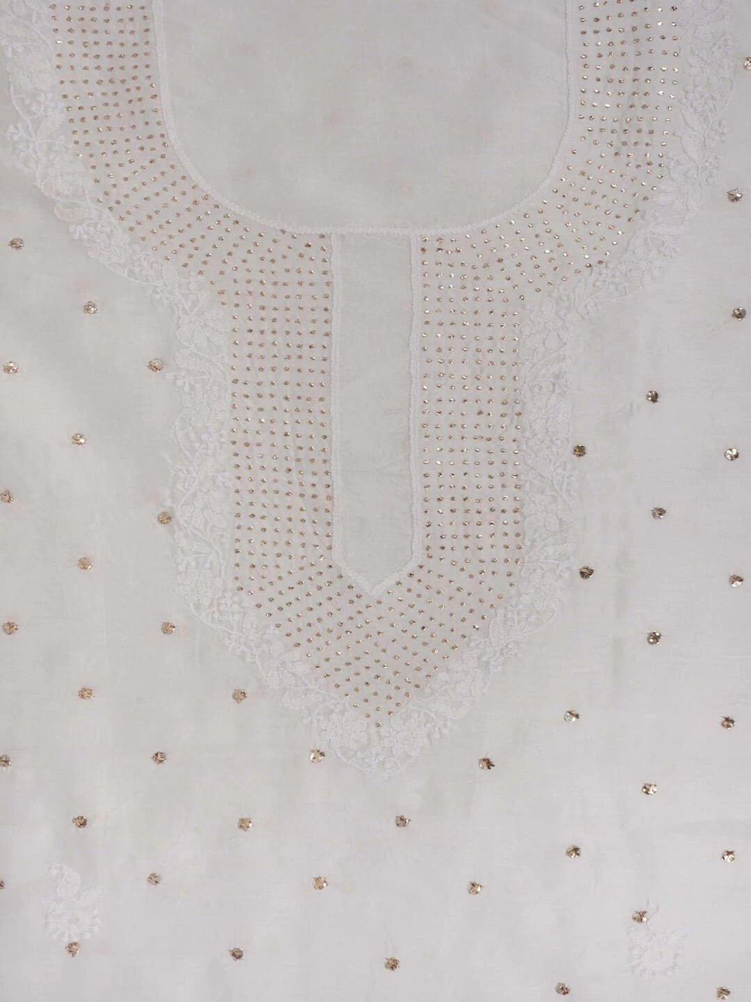 Ada Hand Embroidered Off White Chanderi Lucknowi Chikankari Unstitched Kurta Dupatta Set With Muqaish Work 01A221010