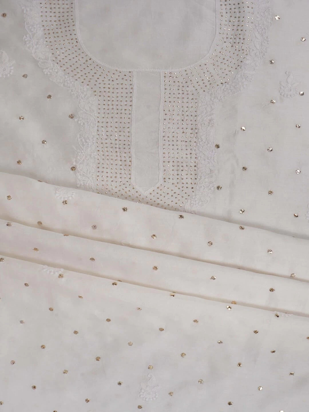 Ada Hand Embroidered Off White Chanderi Lucknowi Chikankari Unstitched Kurta Dupatta Set With Muqaish Work 01A221010