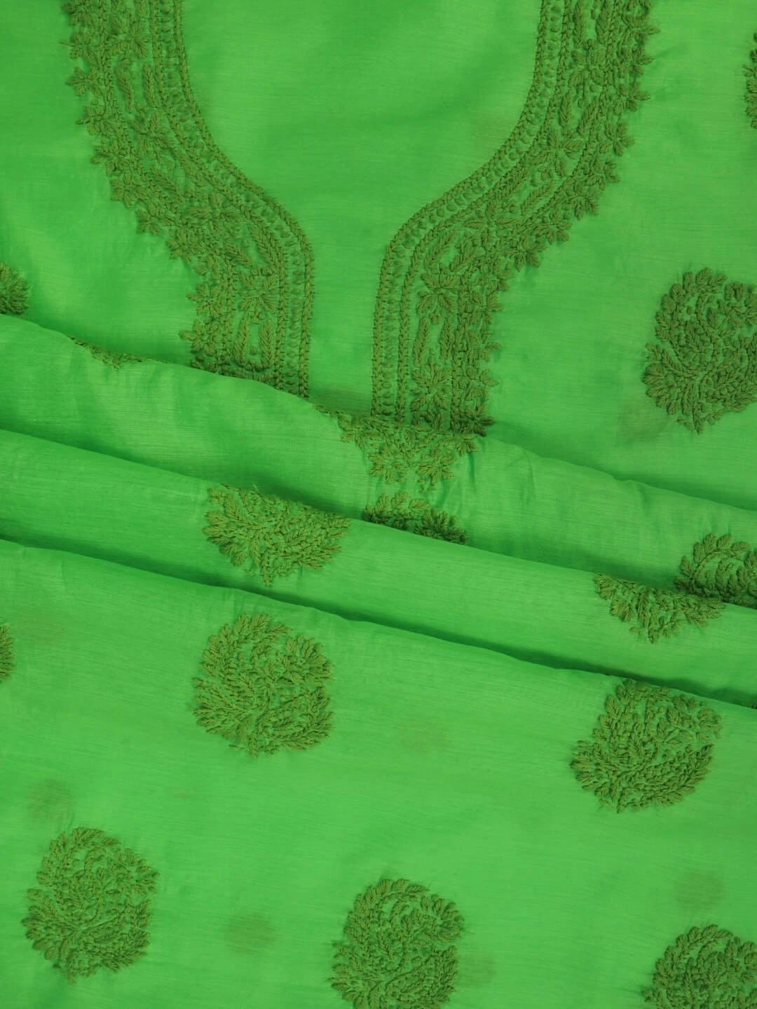 Ada Hand Embroidered Kelly Green Chanderi Lucknowi Chikankari unstitched Kurta Dupatta Set 01A237314