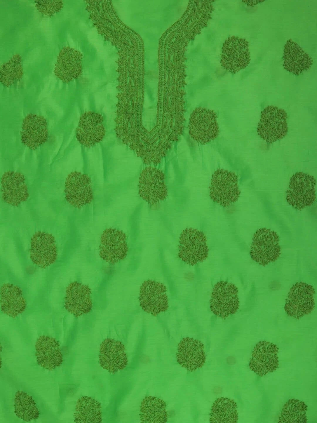 Ada Hand Embroidered Kelly Green Chanderi Lucknowi Chikankari unstitched Kurta Dupatta Set 01A237314