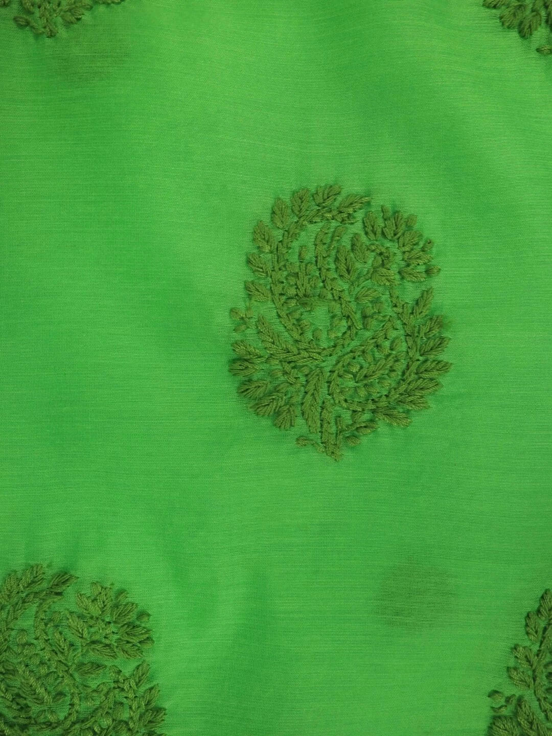 Ada Hand Embroidered Kelly Green Chanderi Lucknowi Chikankari unstitched Kurta Dupatta Set 01A237314