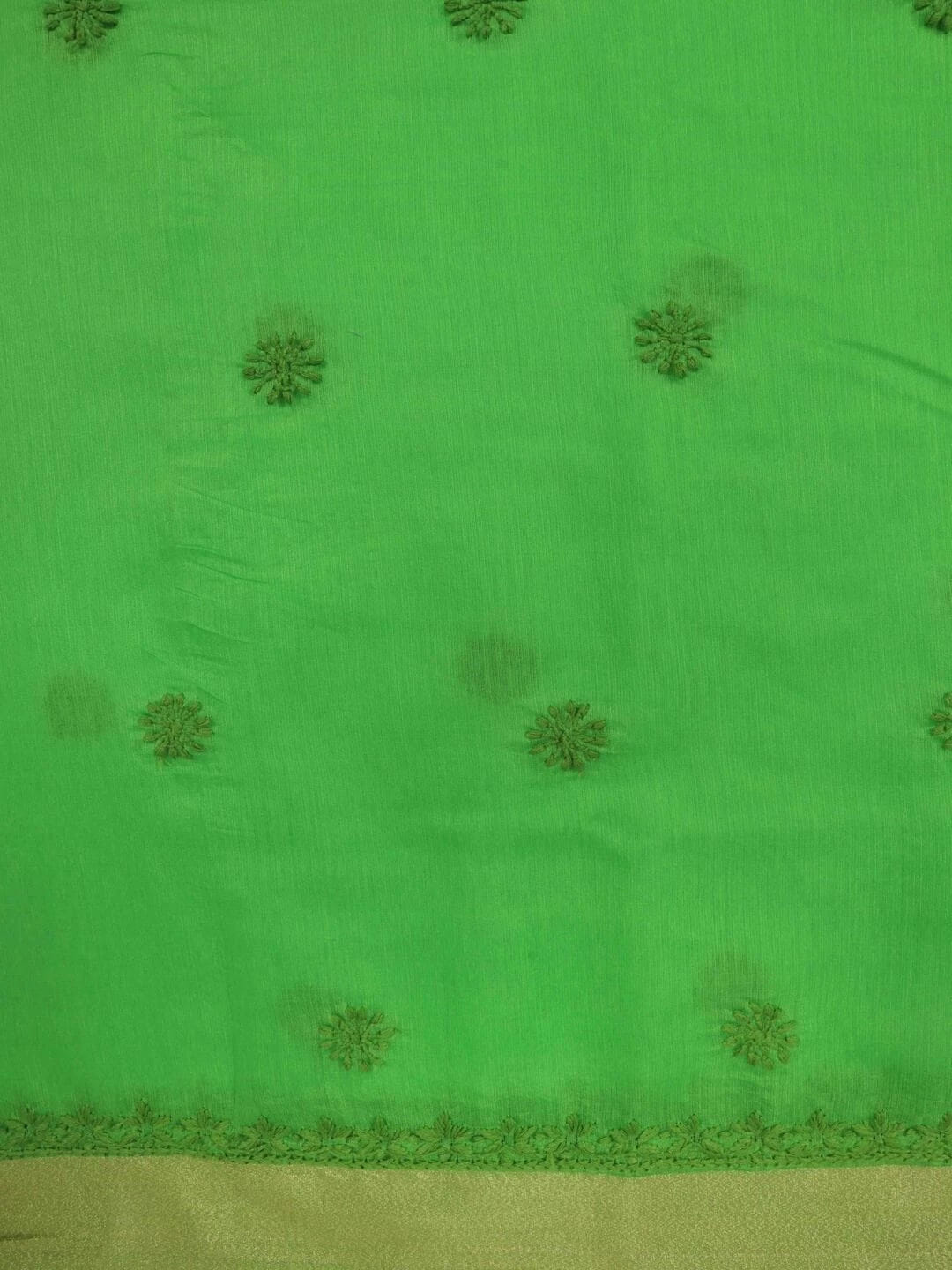 Ada Hand Embroidered Kelly Green Chanderi Lucknowi Chikankari unstitched Kurta Dupatta Set 01A237314