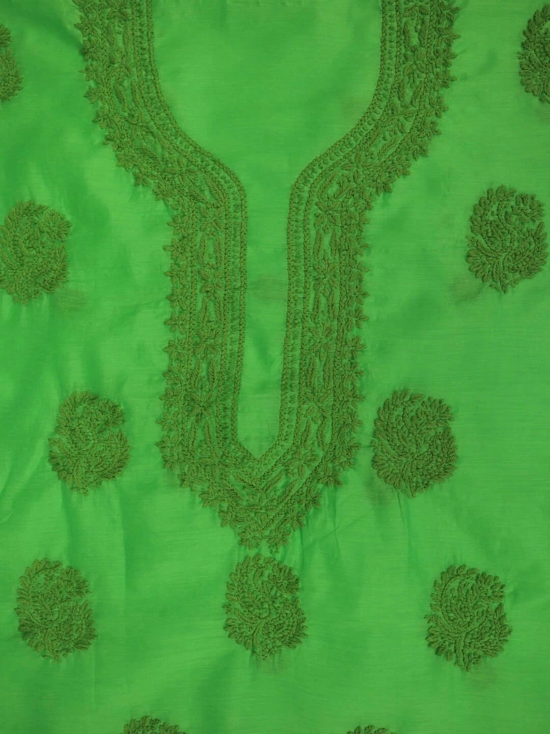 Ada Hand Embroidered Kelly Green Chanderi Lucknowi Chikankari unstitched Kurta Dupatta Set 01A237314