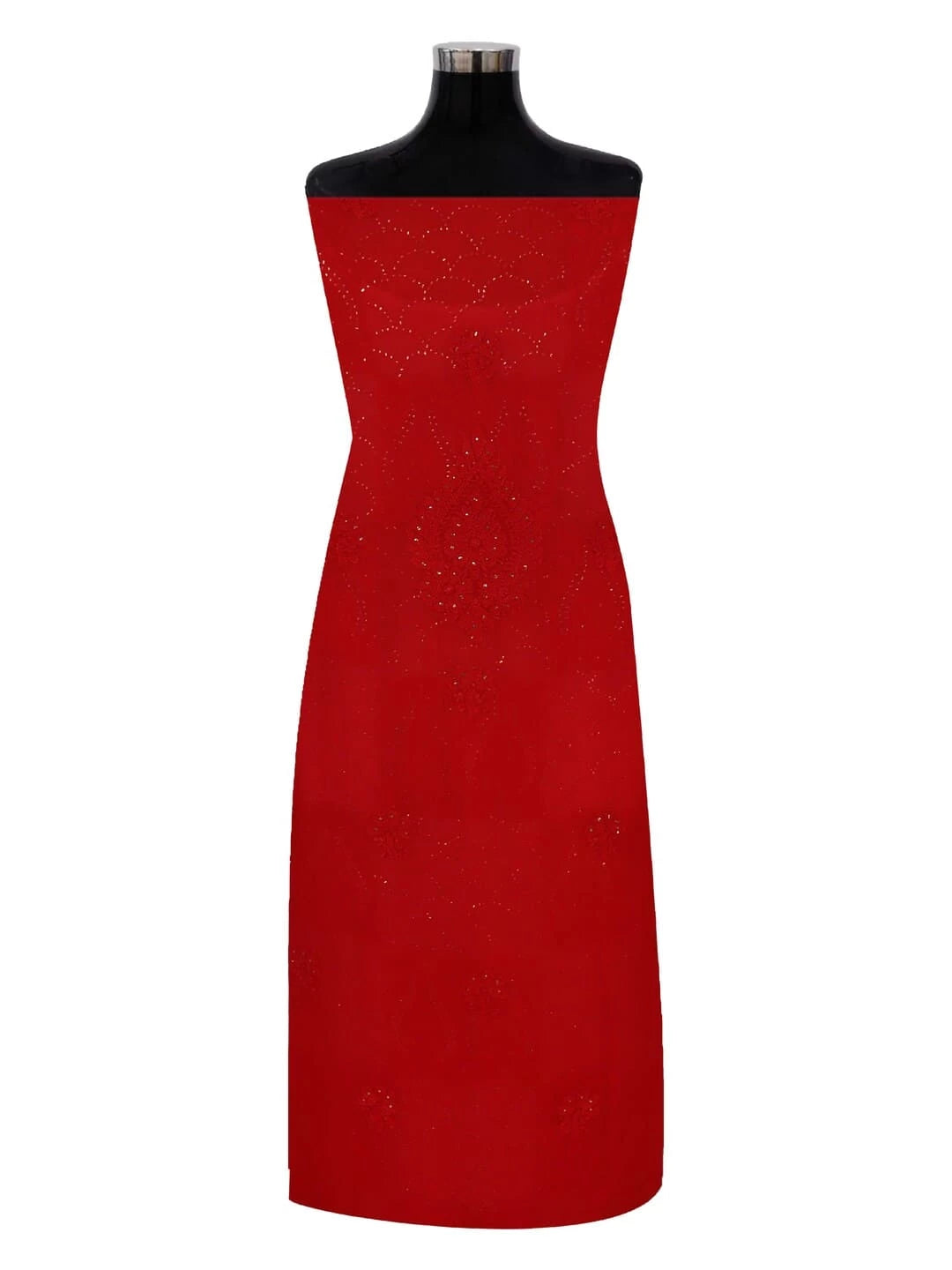 Ada Hand Embroidered Red Georgette Lucknowi Chikankari Unstitched Kurta Dupatta Set With Muqaish Work 01A248207