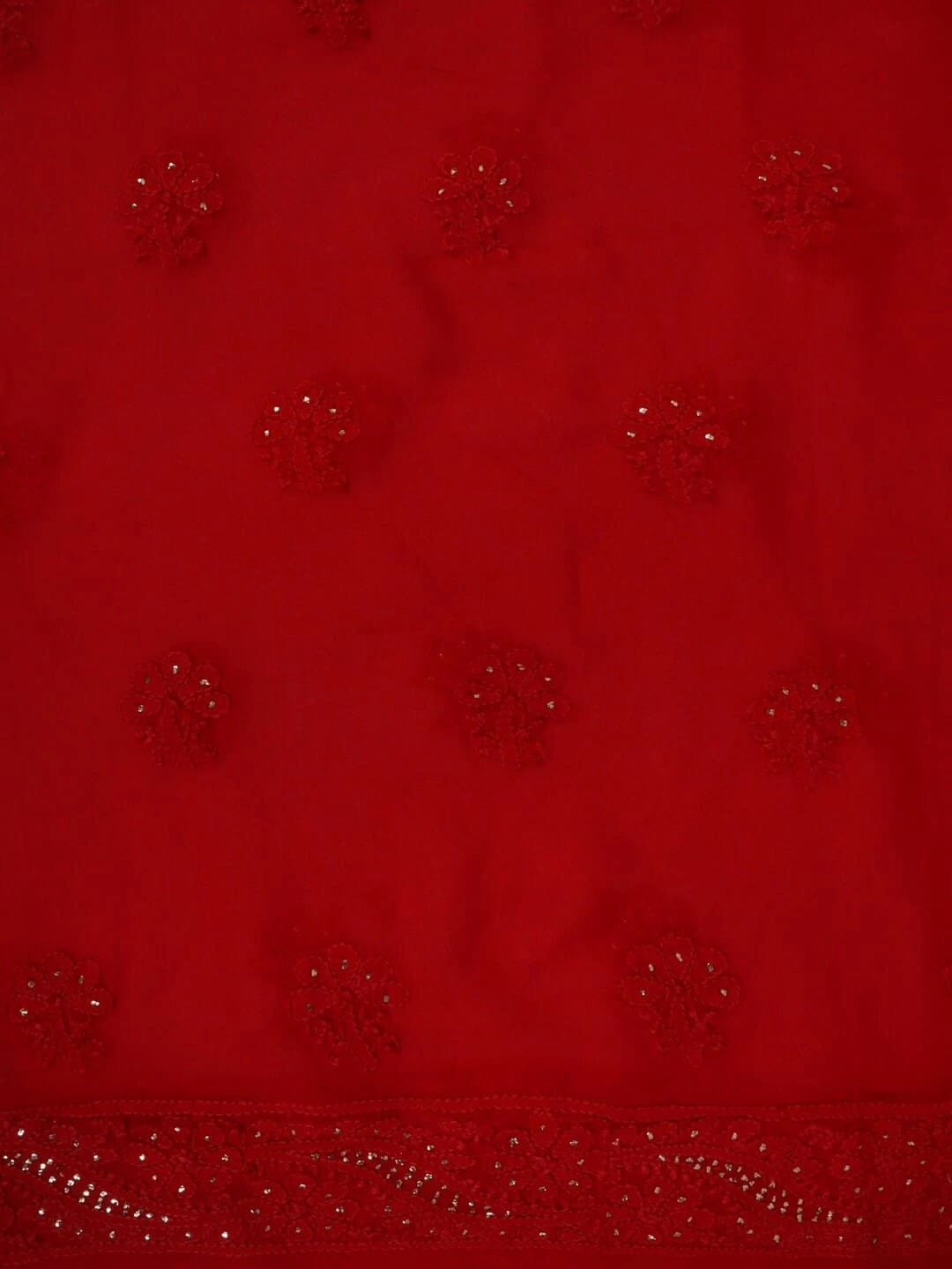 Ada Hand Embroidered Red Georgette Lucknowi Chikankari Unstitched Kurta Dupatta Set With Muqaish Work 01A248207