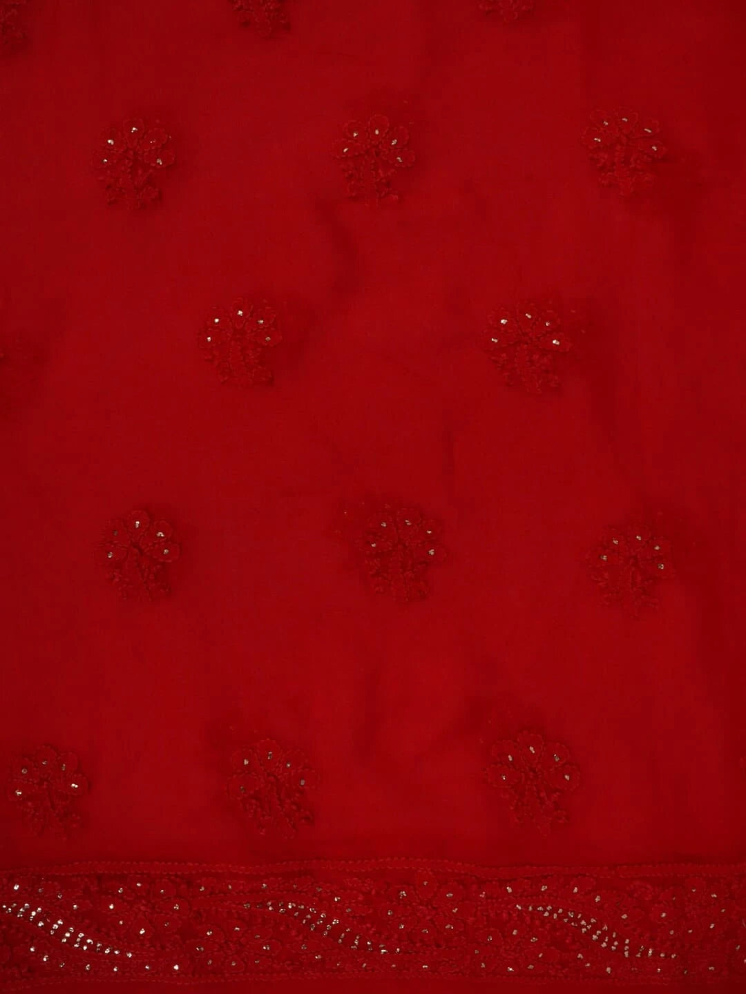 Ada Hand Embroidered Red Georgette Lucknowi Chikankari Unstitched Kurta Dupatta Set With Muqaish Work 01A248207
