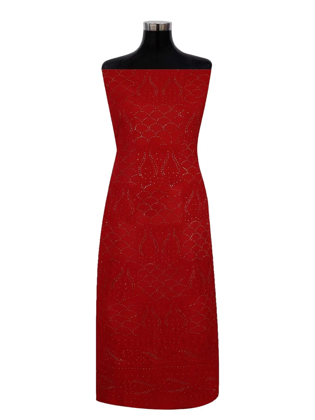 Ada Hand Embroidered Red Georgette Lucknowi Chikankari Unstitched Kurta Dupatta Set With Muqaish Work 01A248207