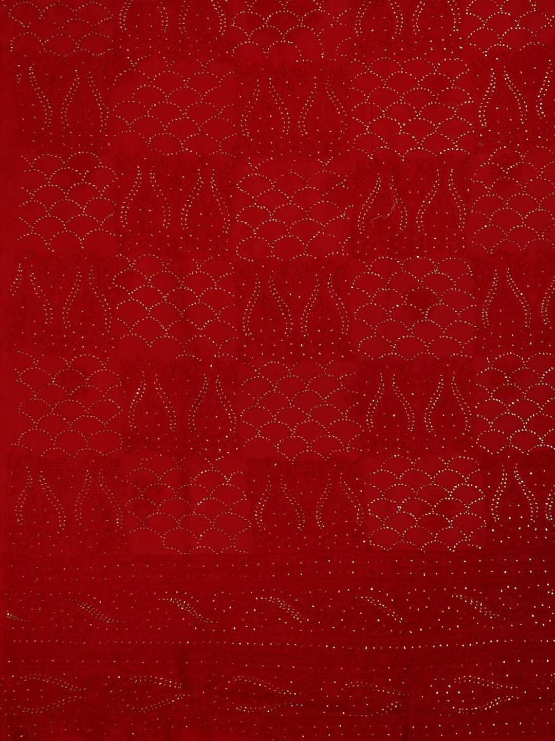 Ada Hand Embroidered Red Georgette Lucknowi Chikankari Unstitched Kurta Dupatta Set With Muqaish Work 01A248207