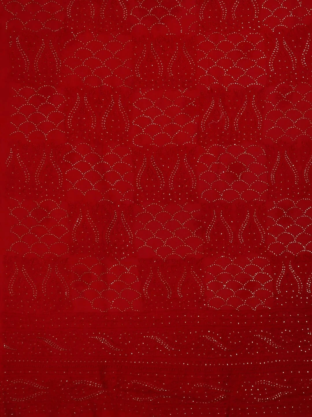 Ada Hand Embroidered Red Georgette Lucknowi Chikankari Unstitched Kurta Dupatta Set With Muqaish Work 01A248207