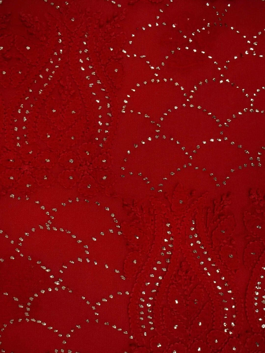 Ada Hand Embroidered Red Georgette Lucknowi Chikankari Unstitched Kurta Dupatta Set With Muqaish Work 01A248207