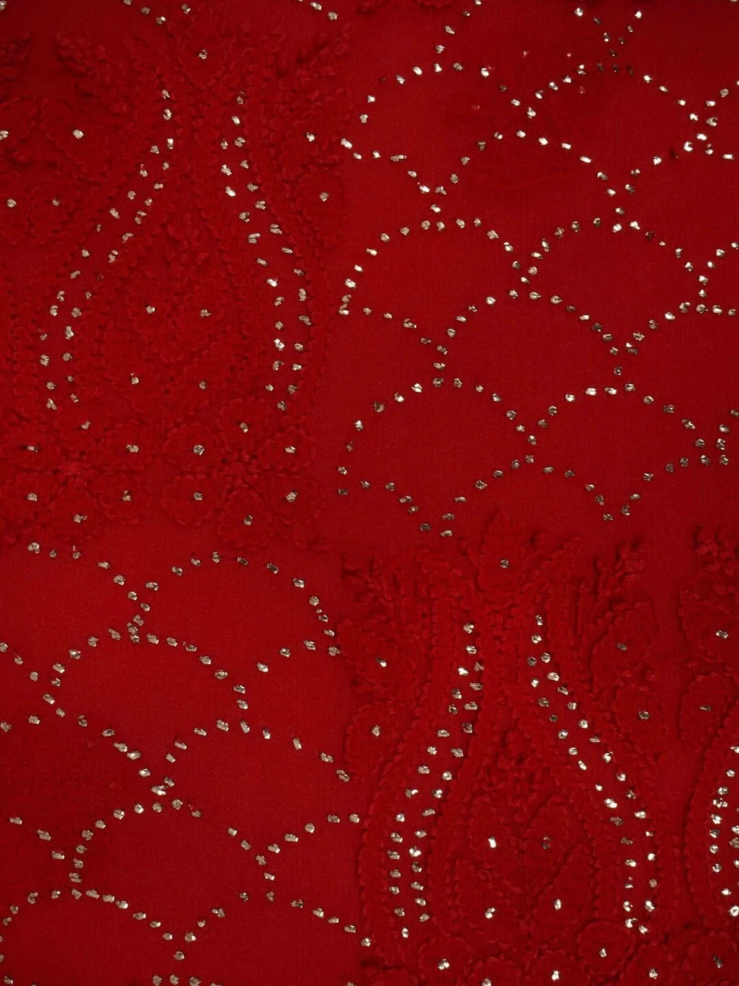 Ada Hand Embroidered Red Georgette Lucknowi Chikankari Unstitched Kurta Dupatta Set With Muqaish Work 01A248207