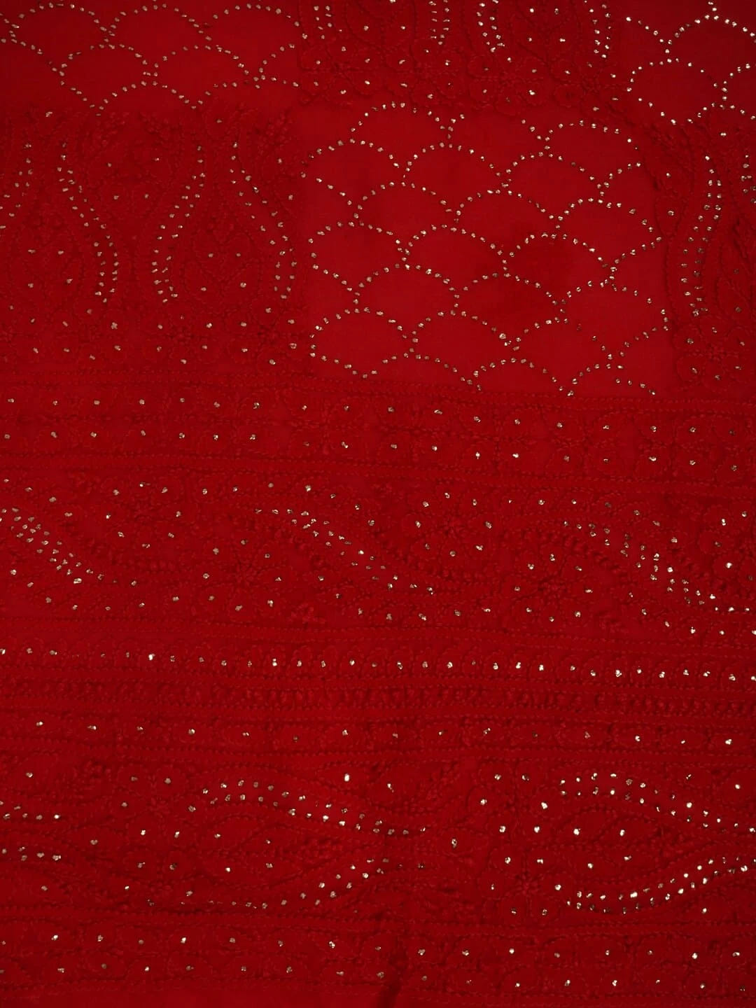 Ada Hand Embroidered Red Georgette Lucknowi Chikankari Unstitched Kurta Dupatta Set With Muqaish Work 01A248207