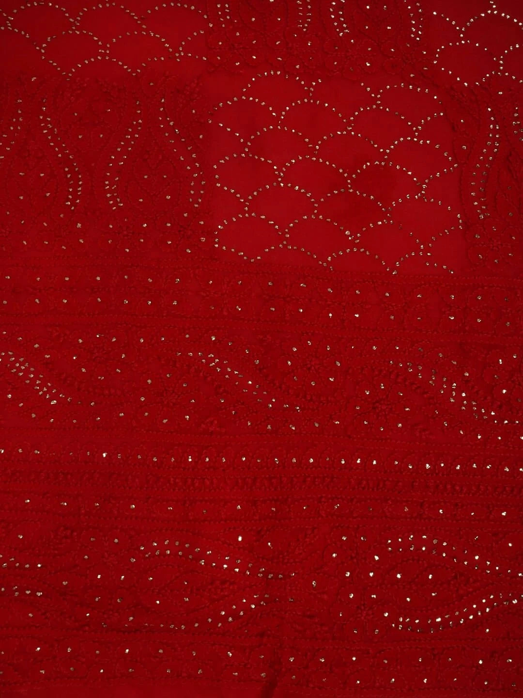 Ada Hand Embroidered Red Georgette Lucknowi Chikankari Unstitched Kurta Dupatta Set With Muqaish Work 01A248207