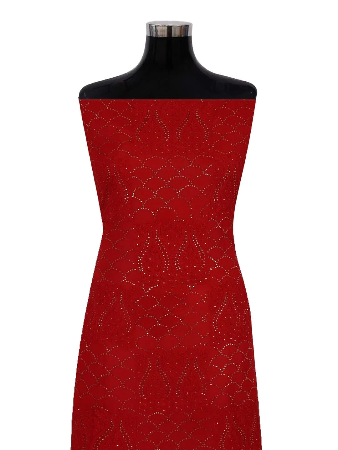Ada Hand Embroidered Red Georgette Lucknowi Chikankari Unstitched Kurta Dupatta Set With Muqaish Work 01A248207