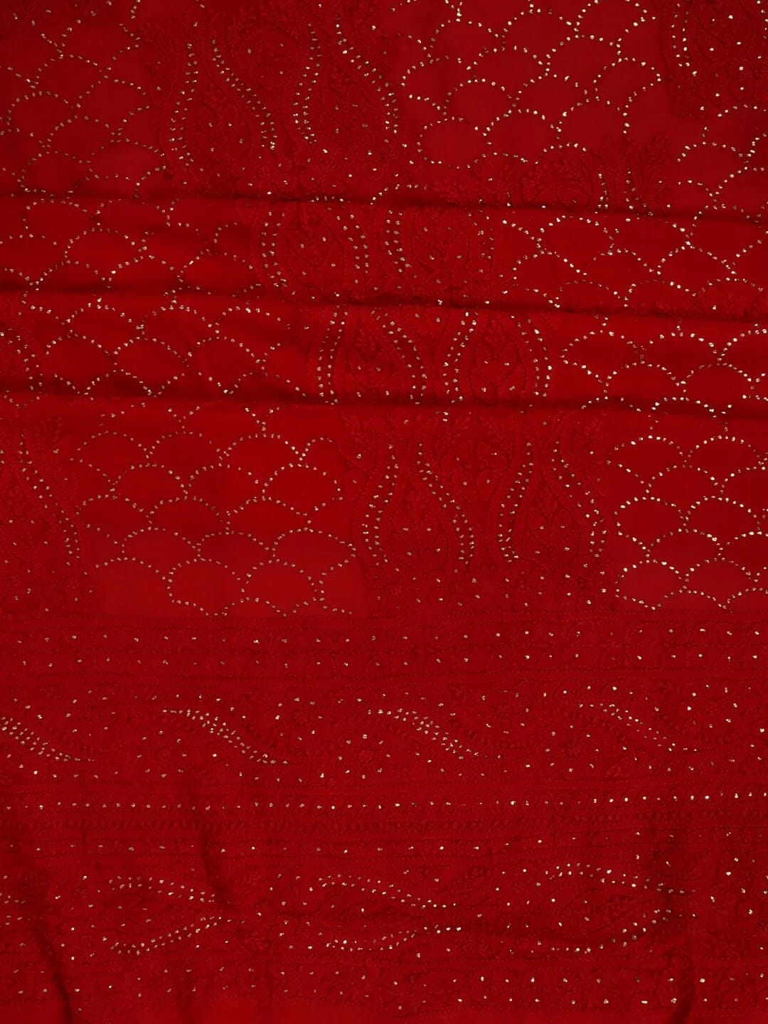 Ada Hand Embroidered Red Georgette Lucknowi Chikankari Unstitched Kurta Dupatta Set With Muqaish Work 01A248207