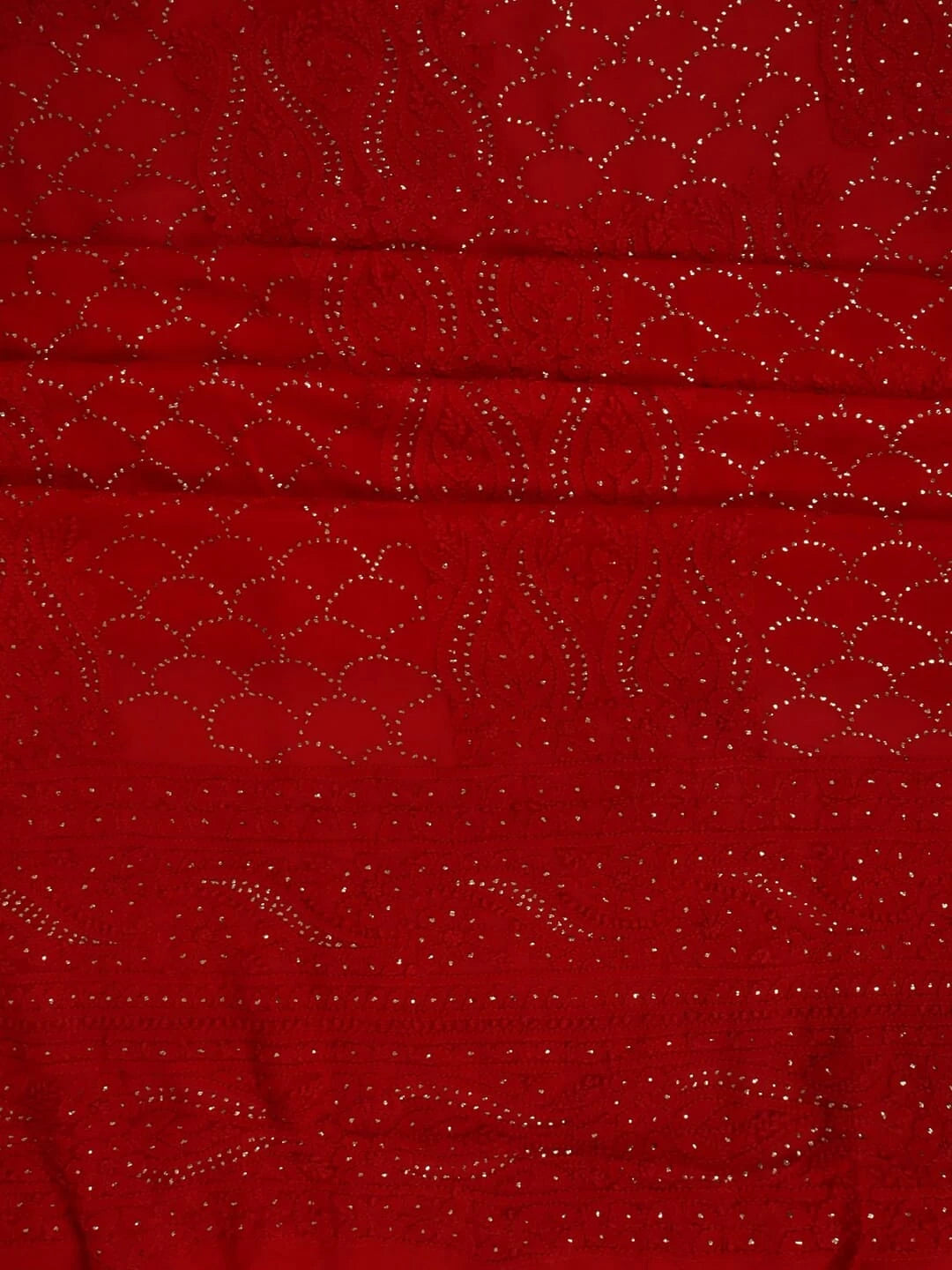 Ada Hand Embroidered Red Georgette Lucknowi Chikankari Unstitched Kurta Dupatta Set With Muqaish Work 01A248207