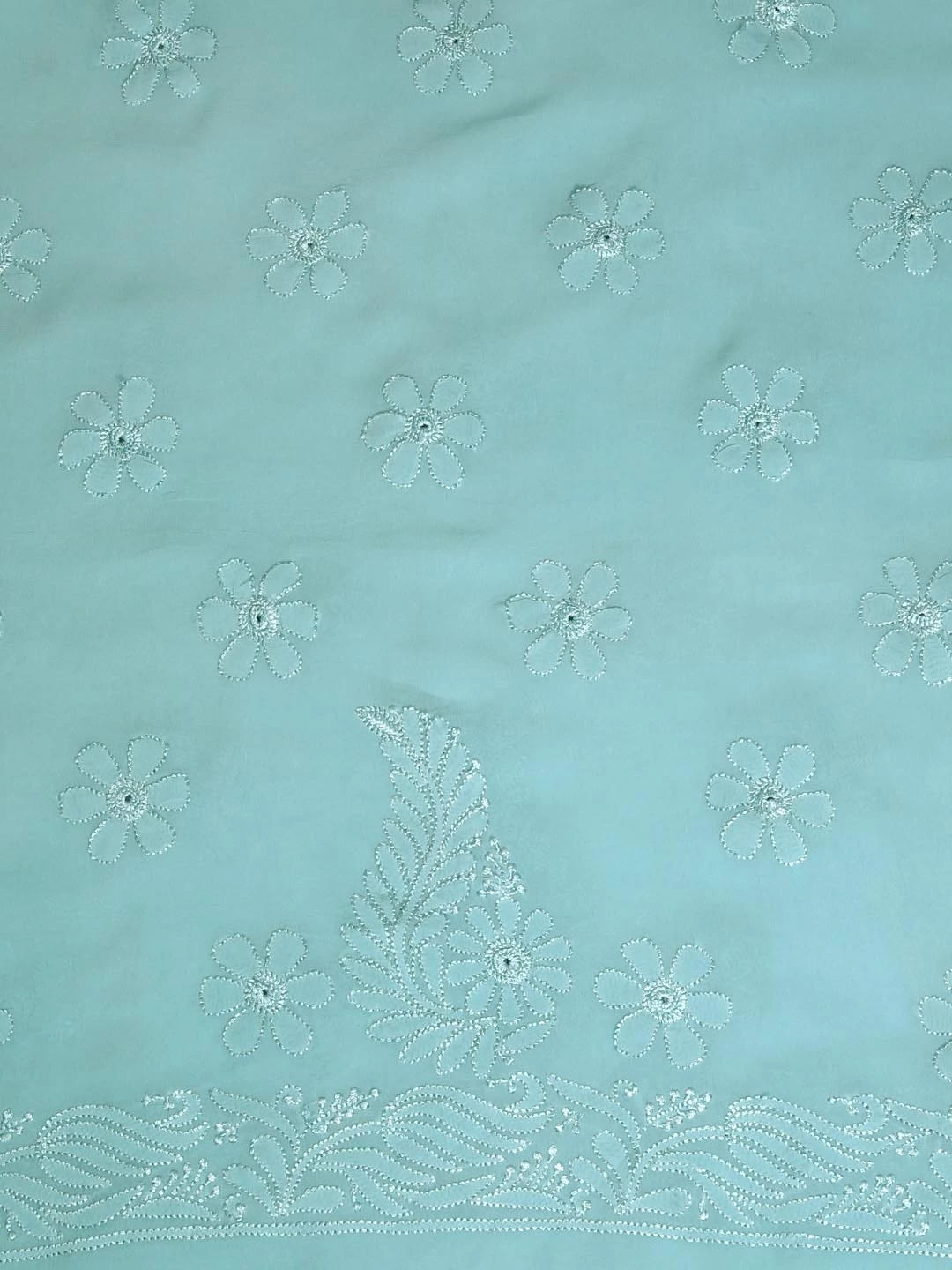 Ada Hand Embroidered Vridian Green Viscose Georgette Lucknowi Chikankari Unstitched Kurta Dupatta Set 01A354552