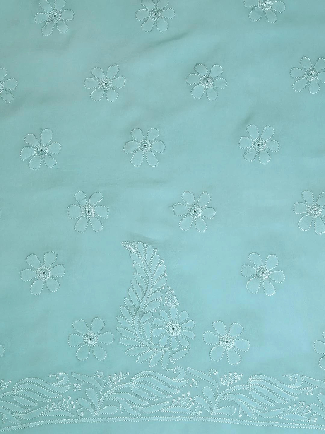 Ada Hand Embroidered Vridian Green Viscose Georgette Lucknowi Chikankari Unstitched Kurta Dupatta Set 01A354552
