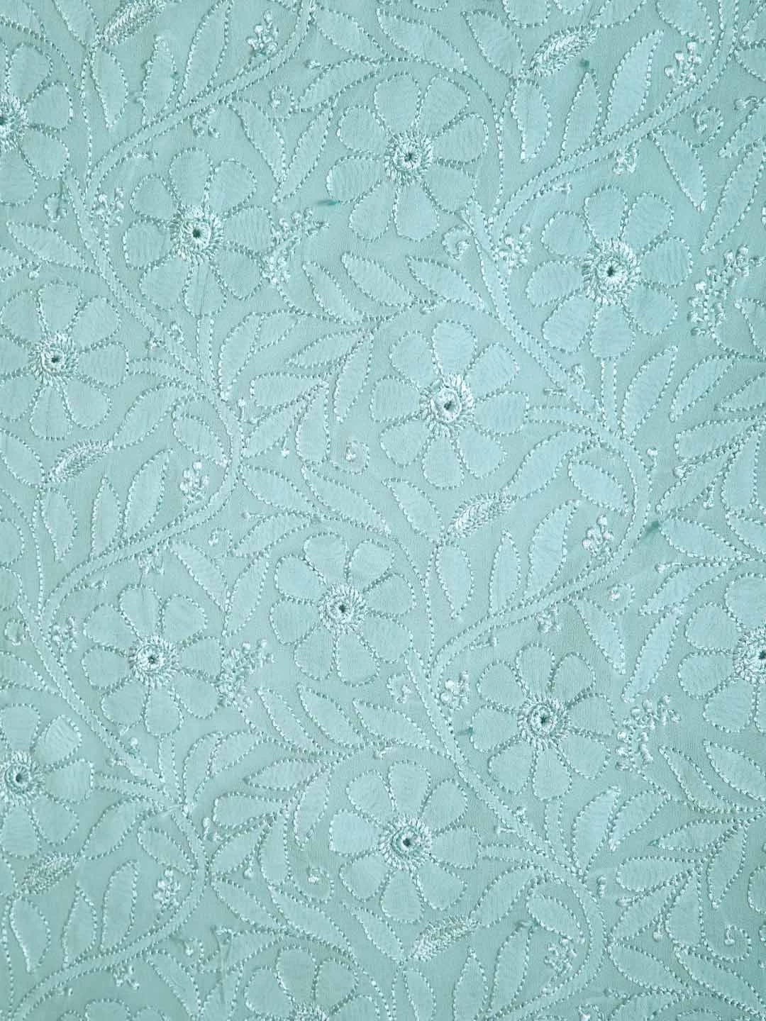 Ada Hand Embroidered Vridian Green Viscose Georgette Lucknowi Chikankari Unstitched Kurta Dupatta Set 01A354552