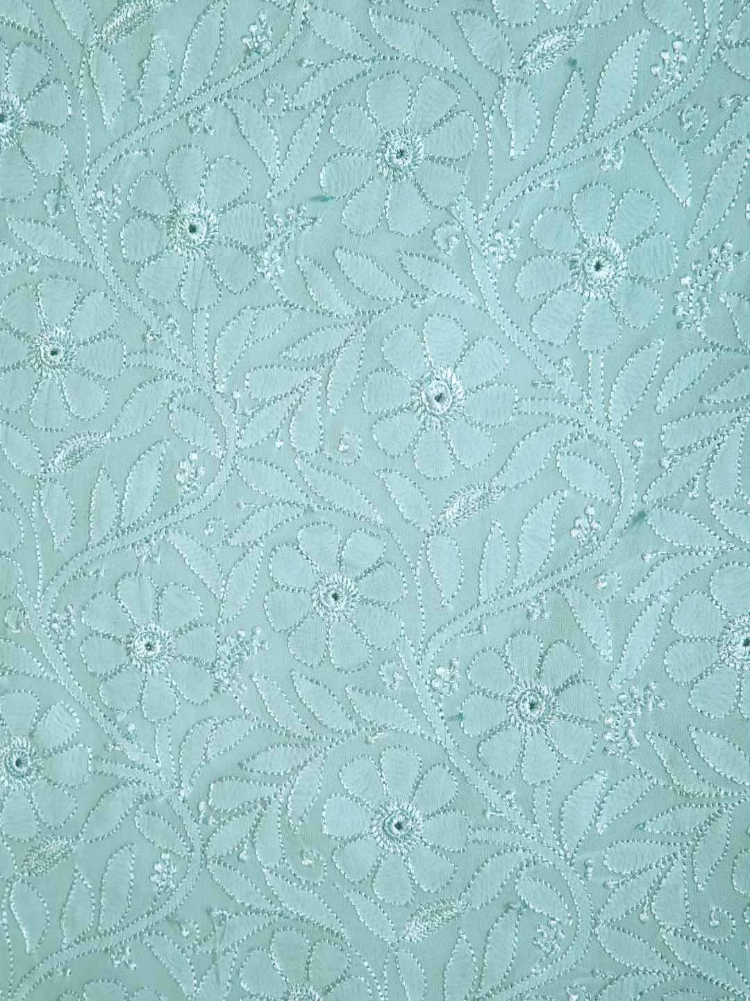 Ada Hand Embroidered Vridian Green Viscose Georgette Lucknowi Chikankari Unstitched Kurta Dupatta Set 01A354552