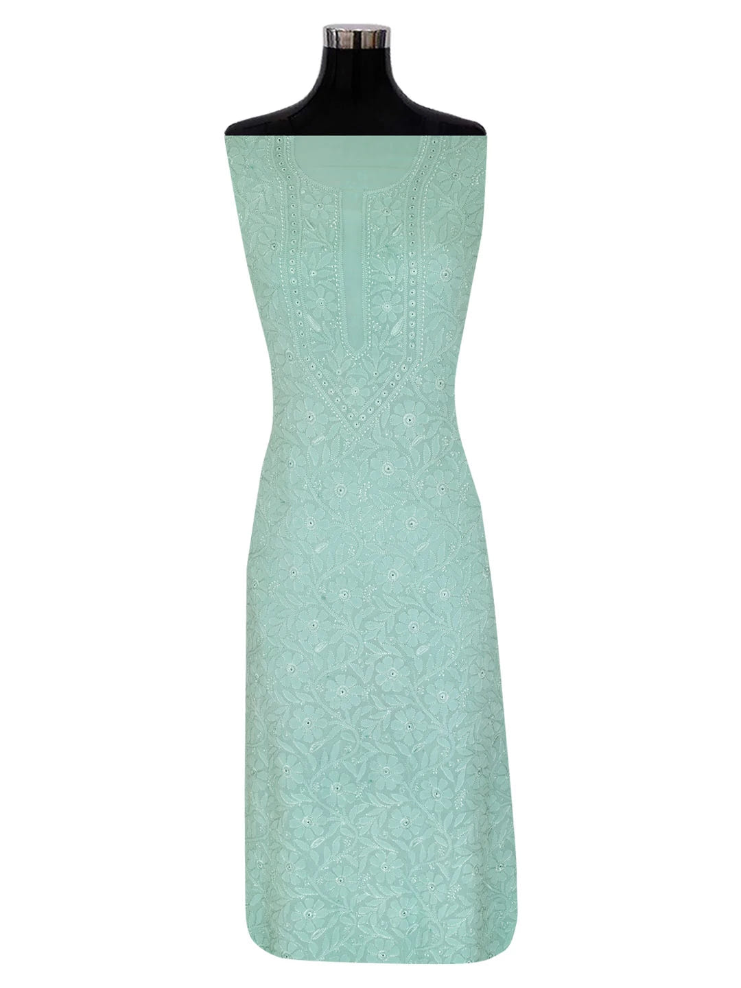 Ada Hand Embroidered Vridian Green Viscose Georgette Lucknowi Chikankari Unstitched Kurta Dupatta Set 01A354552