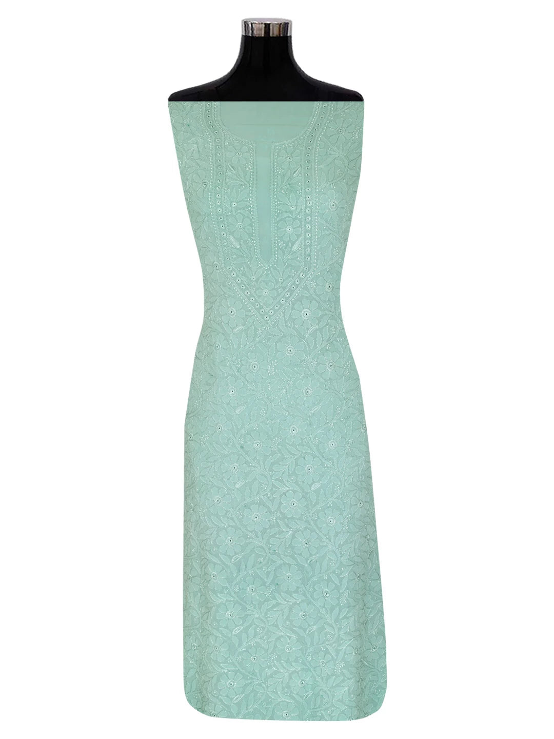 Ada Hand Embroidered Vridian Green Viscose Georgette Lucknowi Chikankari Unstitched Kurta Dupatta Set 01A354552