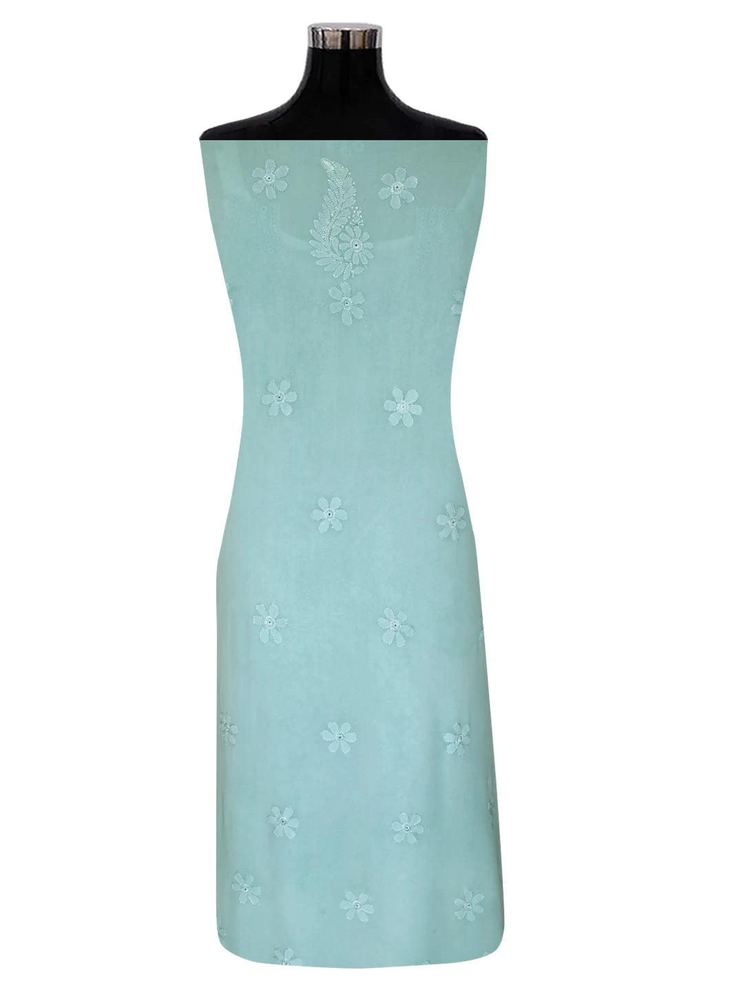Ada Hand Embroidered Vridian Green Viscose Georgette Lucknowi Chikankari Unstitched Kurta Dupatta Set 01A354552