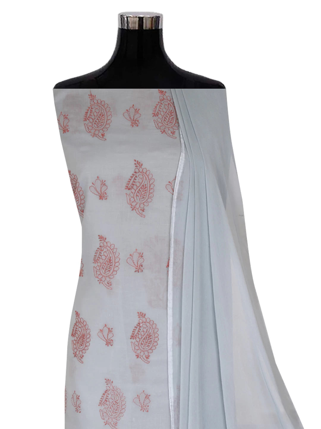 Ada Hand Embroidered Grey Cotton Lucknowi Chikankari Unstitched Suit Piece 01A360739