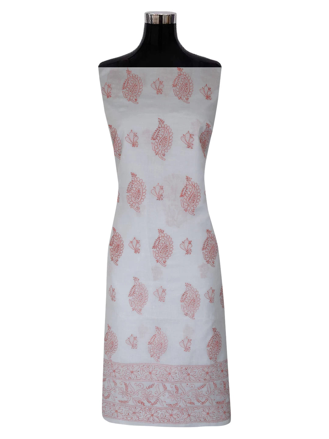 Ada Hand Embroidered Grey Cotton Lucknowi Chikankari Unstitched Suit Piece 01A360739