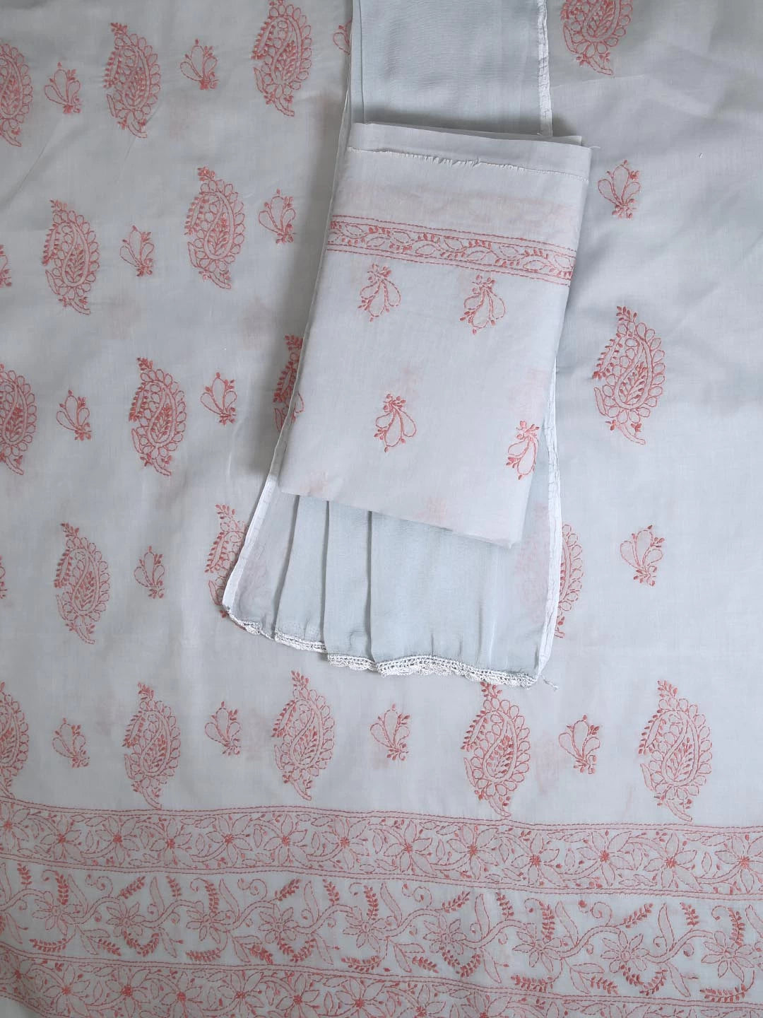 Ada Hand Embroidered Grey Cotton Lucknowi Chikankari Unstitched Suit Piece 01A360739