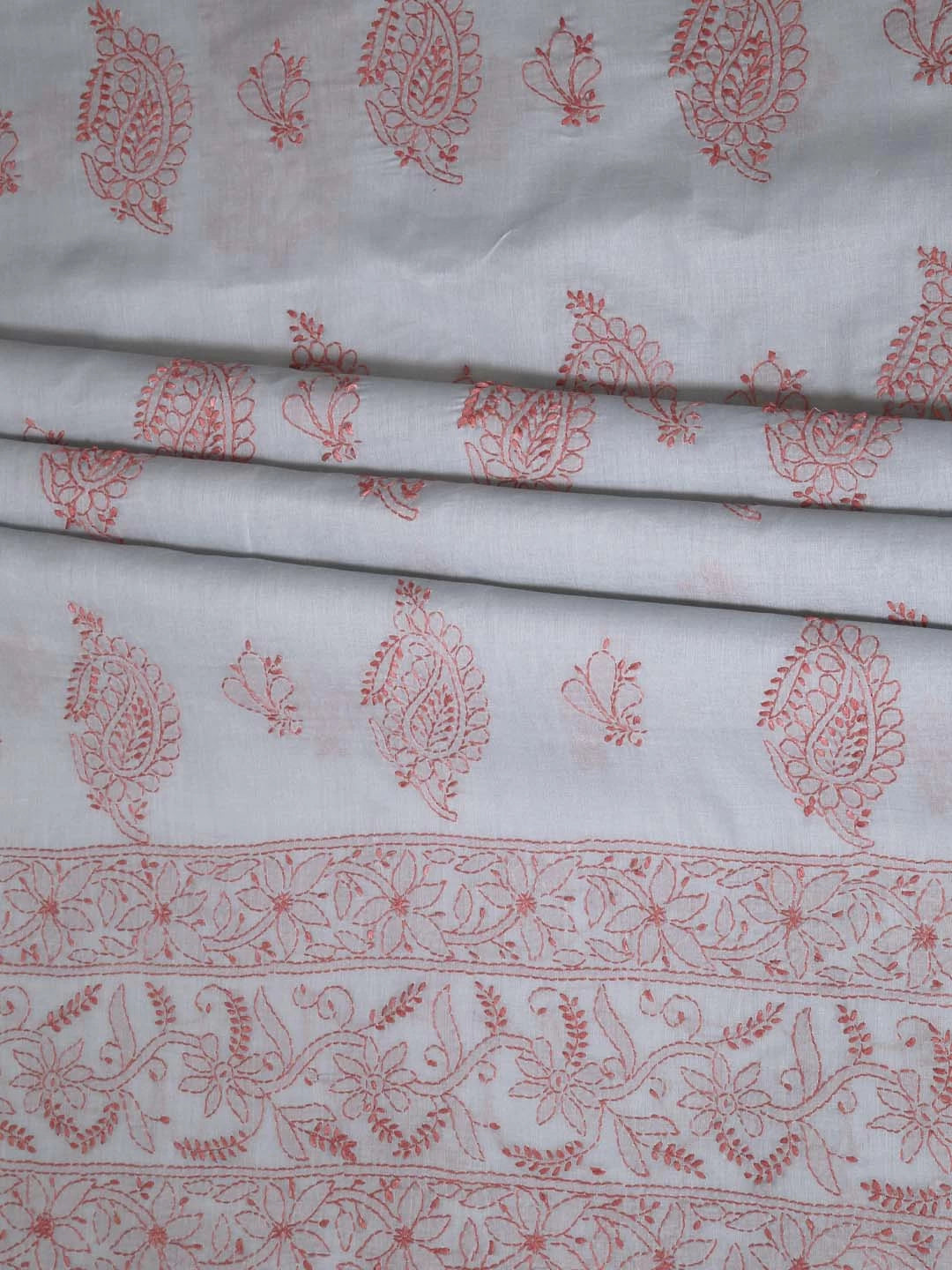 Ada Hand Embroidered Grey Cotton Lucknowi Chikankari Unstitched Suit Piece 01A360739