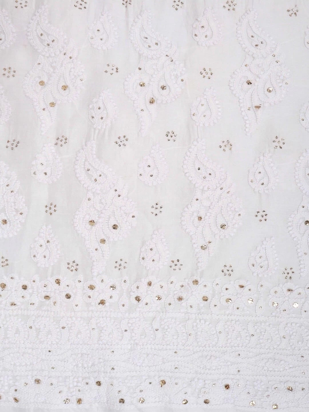 Ada Hand Embroidered White Chanderi Lucknowi Chikankari Unstitched Kurta Dupatta Set With Muqaish Work 01A118710