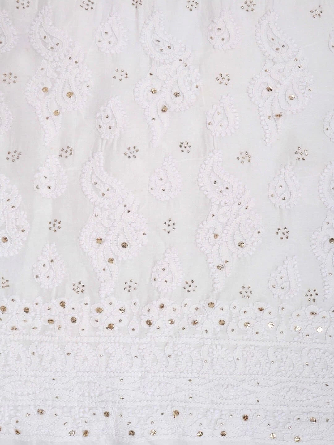 Ada Hand Embroidered White Chanderi Lucknowi Chikankari Unstitched Kurta Dupatta Set With Muqaish Work 01A118710