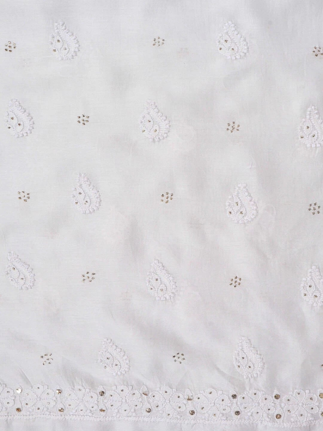 Ada Hand Embroidered White Chanderi Lucknowi Chikankari Unstitched Kurta Dupatta Set With Muqaish Work 01A118710