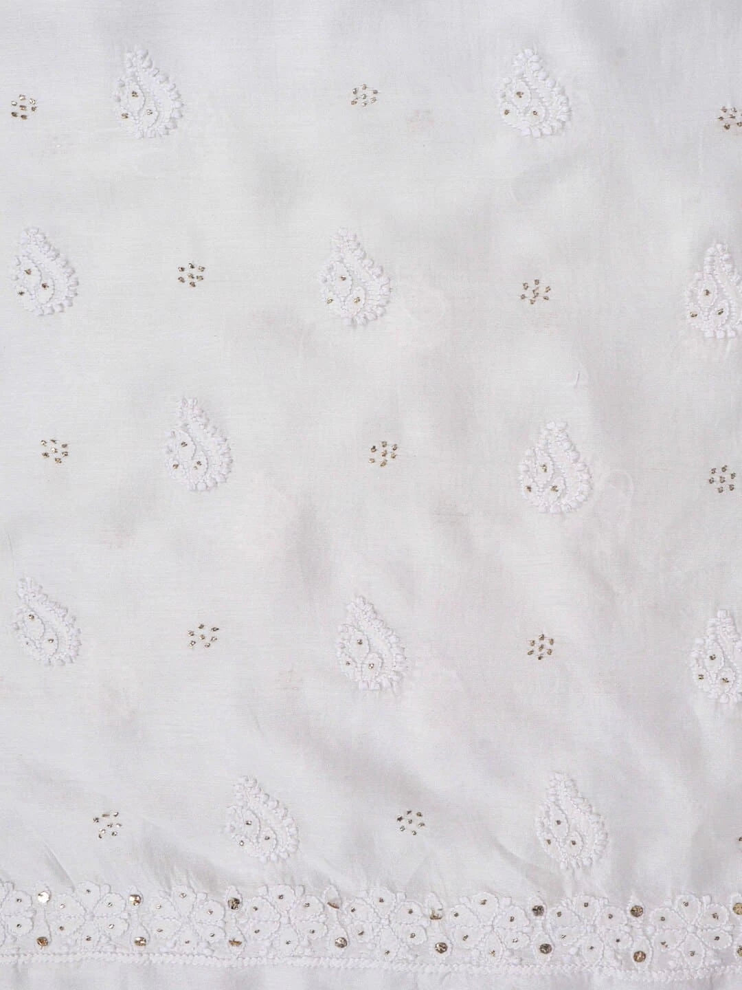 Ada Hand Embroidered White Chanderi Lucknowi Chikankari Unstitched Kurta Dupatta Set With Muqaish Work 01A118710