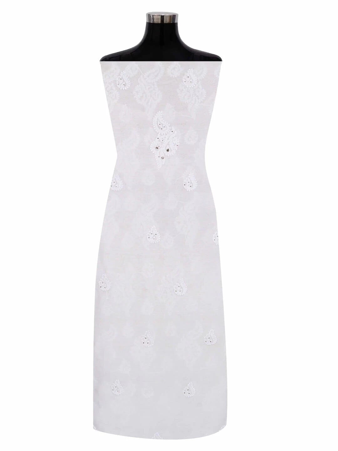 Ada Hand Embroidered White Chanderi Lucknowi Chikankari Unstitched Kurta Dupatta Set With Muqaish Work 01A118710