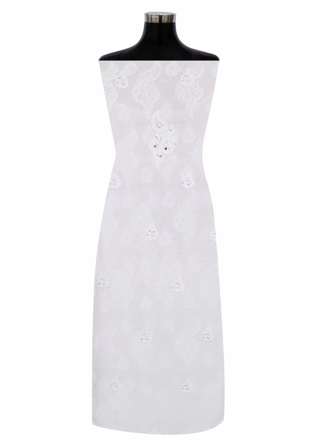 Ada Hand Embroidered White Chanderi Lucknowi Chikankari Unstitched Kurta Dupatta Set With Muqaish Work 01A118710