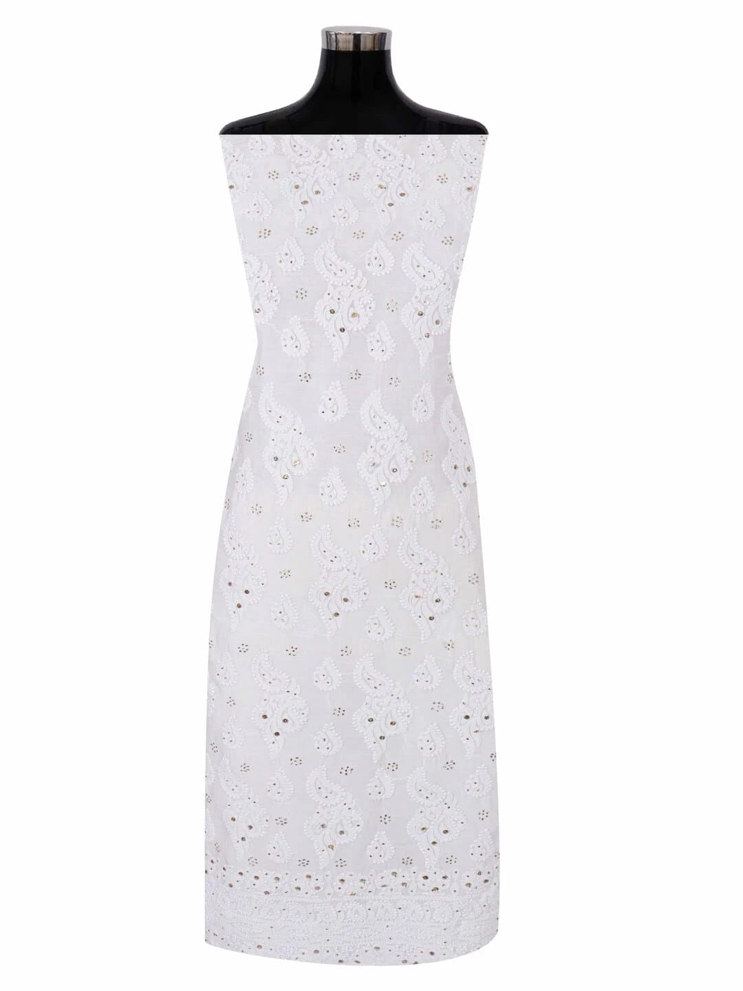 Ada Hand Embroidered White Chanderi Lucknowi Chikankari Unstitched Kurta Dupatta Set With Muqaish Work 01A118710