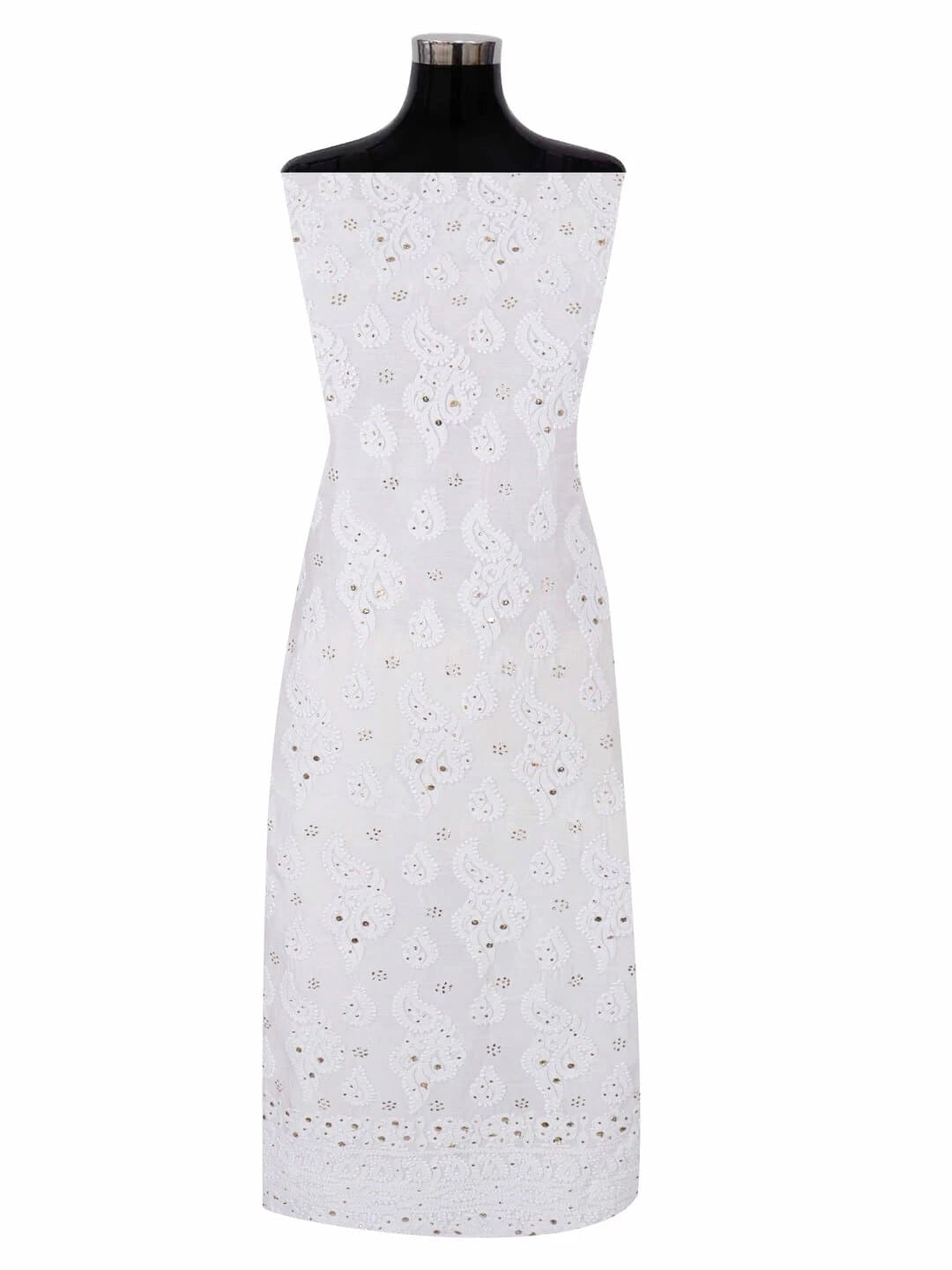 Ada Hand Embroidered White Chanderi Lucknowi Chikankari Unstitched Kurta Dupatta Set With Muqaish Work 01A118710