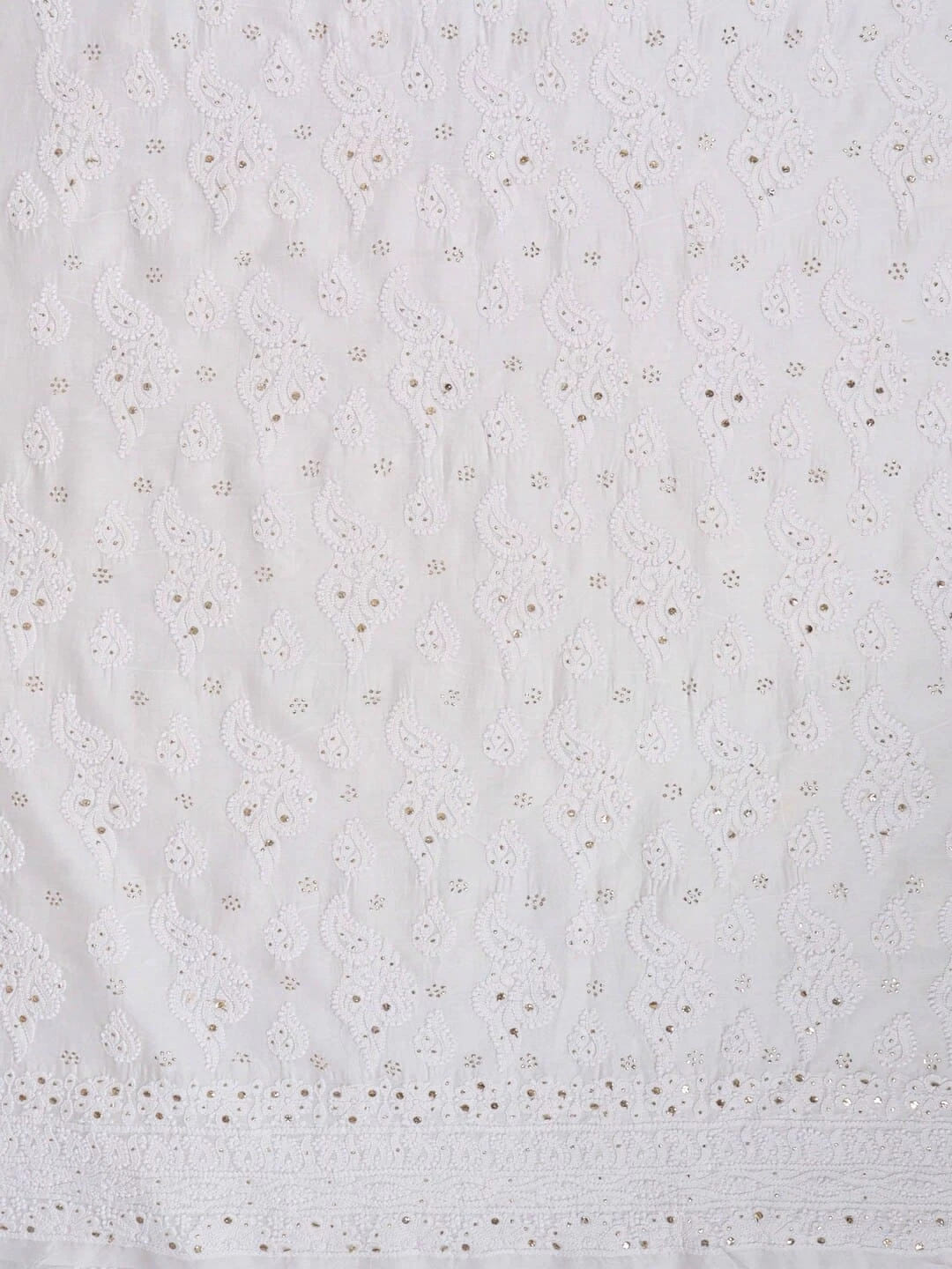 Ada Hand Embroidered White Chanderi Lucknowi Chikankari Unstitched Kurta Dupatta Set With Muqaish Work 01A118710