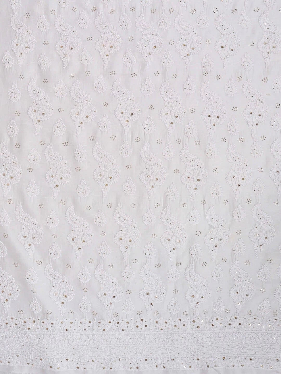 Ada Hand Embroidered White Chanderi Lucknowi Chikankari Unstitched Kurta Dupatta Set With Muqaish Work 01A118710