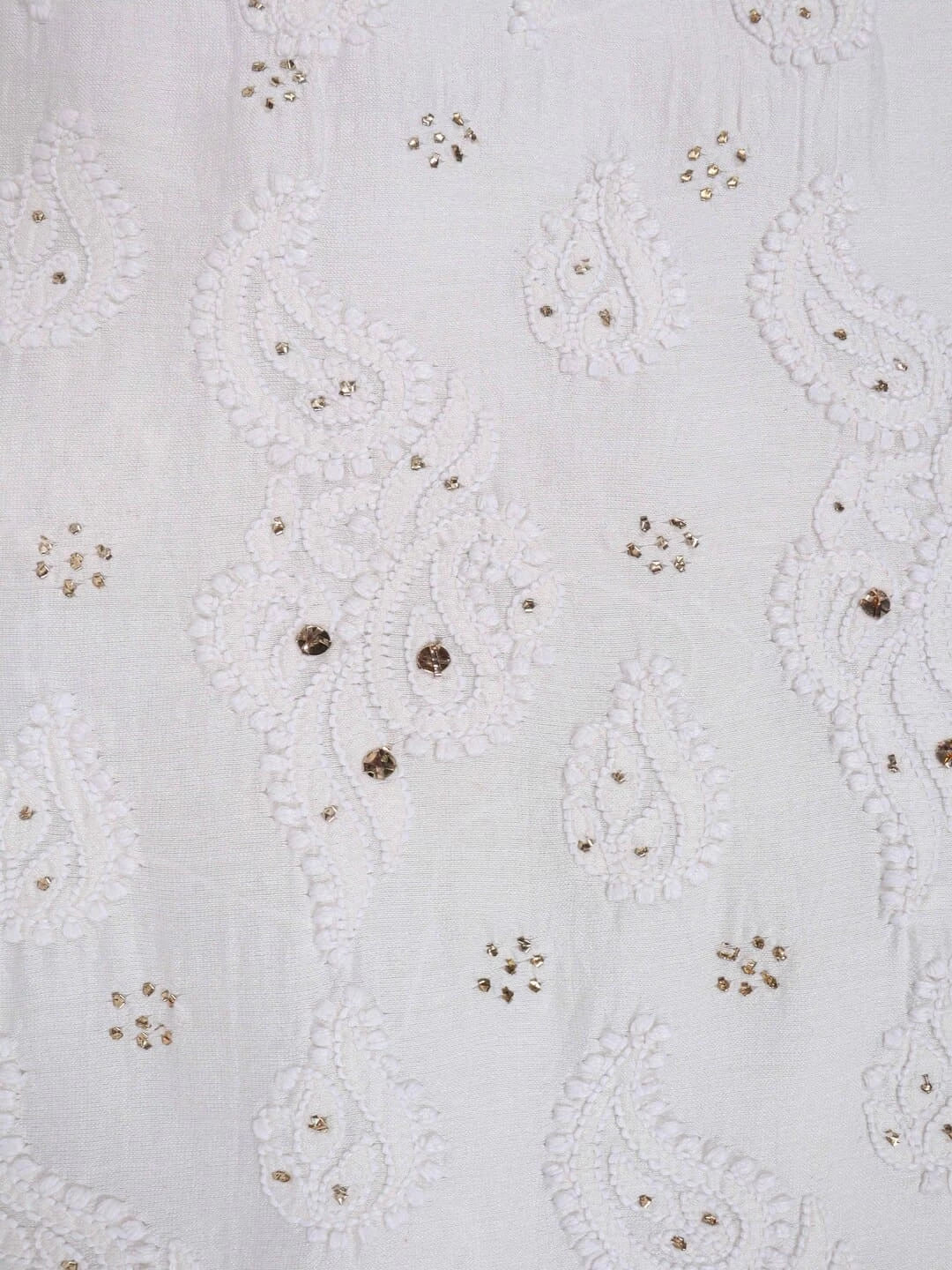 Ada Hand Embroidered White Chanderi Lucknowi Chikankari Unstitched Kurta Dupatta Set With Muqaish Work 01A118710