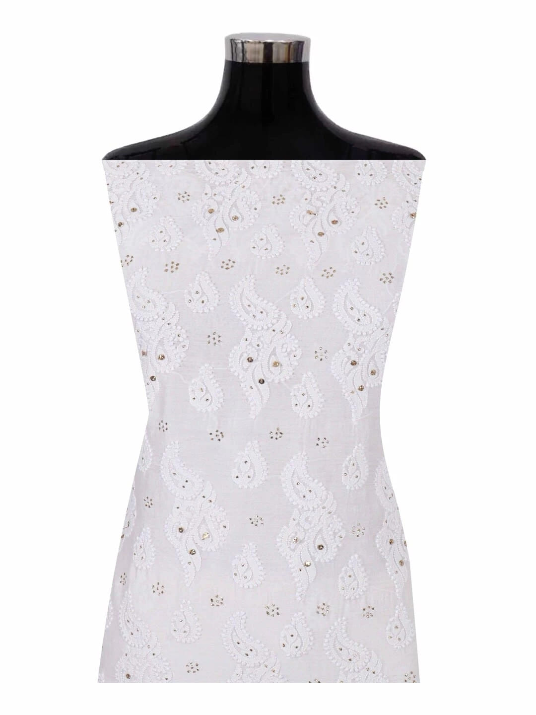 Ada Hand Embroidered White Chanderi Lucknowi Chikankari Unstitched Kurta Dupatta Set With Muqaish Work 01A118710