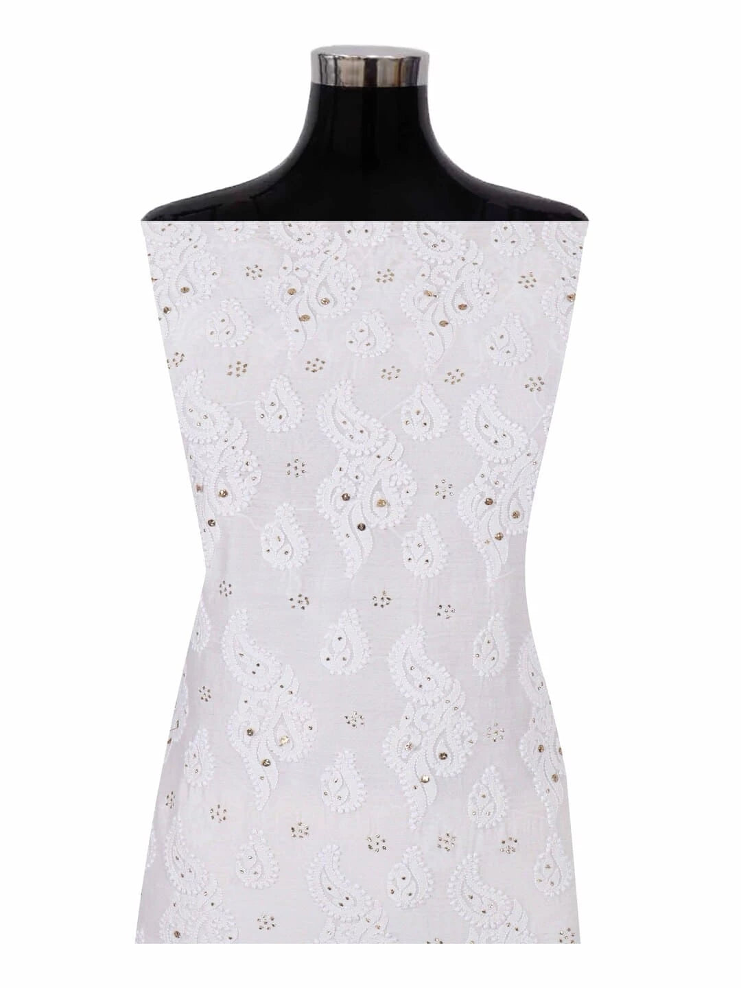Ada Hand Embroidered White Chanderi Lucknowi Chikankari Unstitched Kurta Dupatta Set With Muqaish Work 01A118710