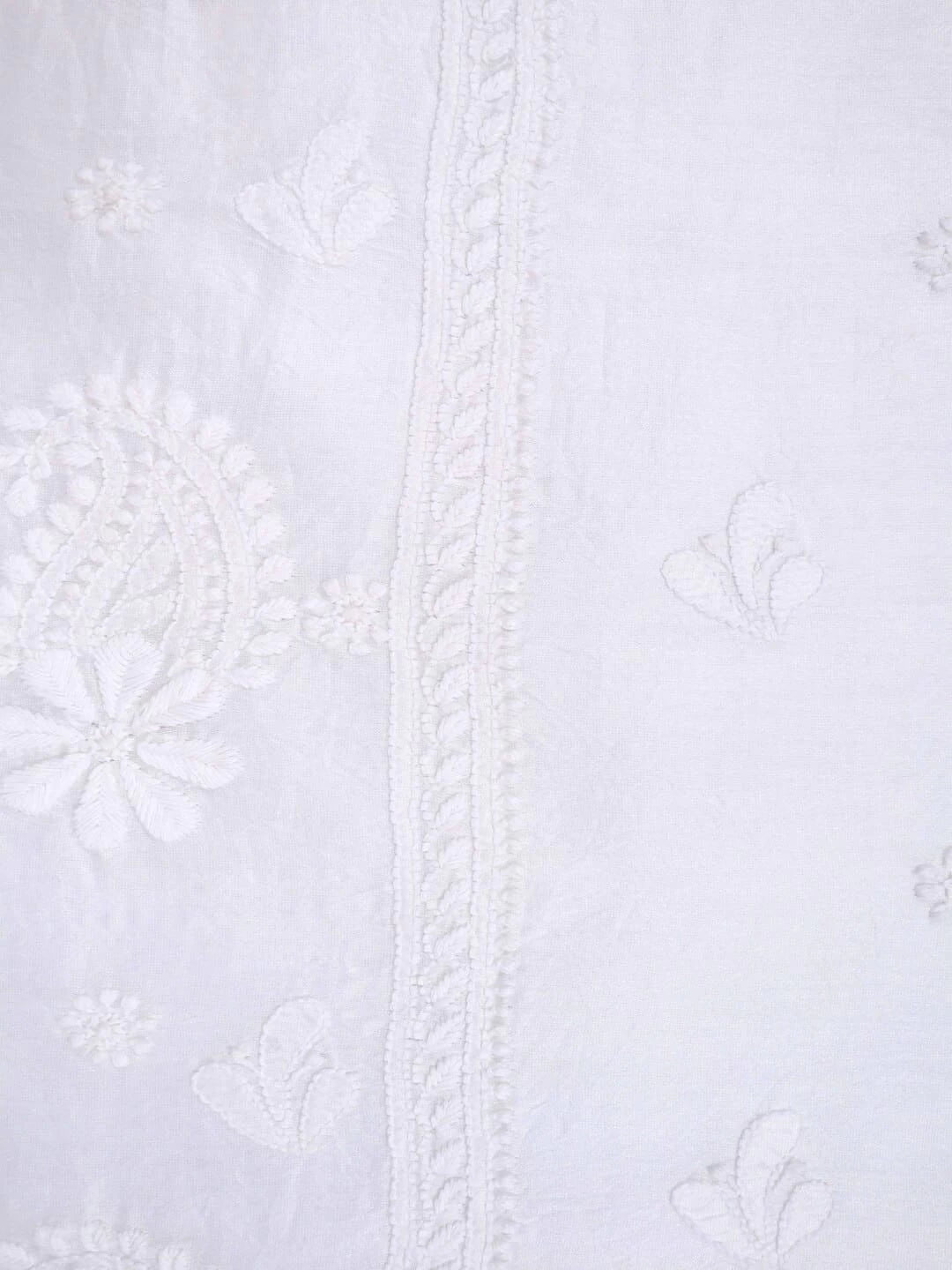 Ada Hand Embroidered White Chanderi Lucknowi Chikankari Unstitched Kurta Dupatta Set 01A219668