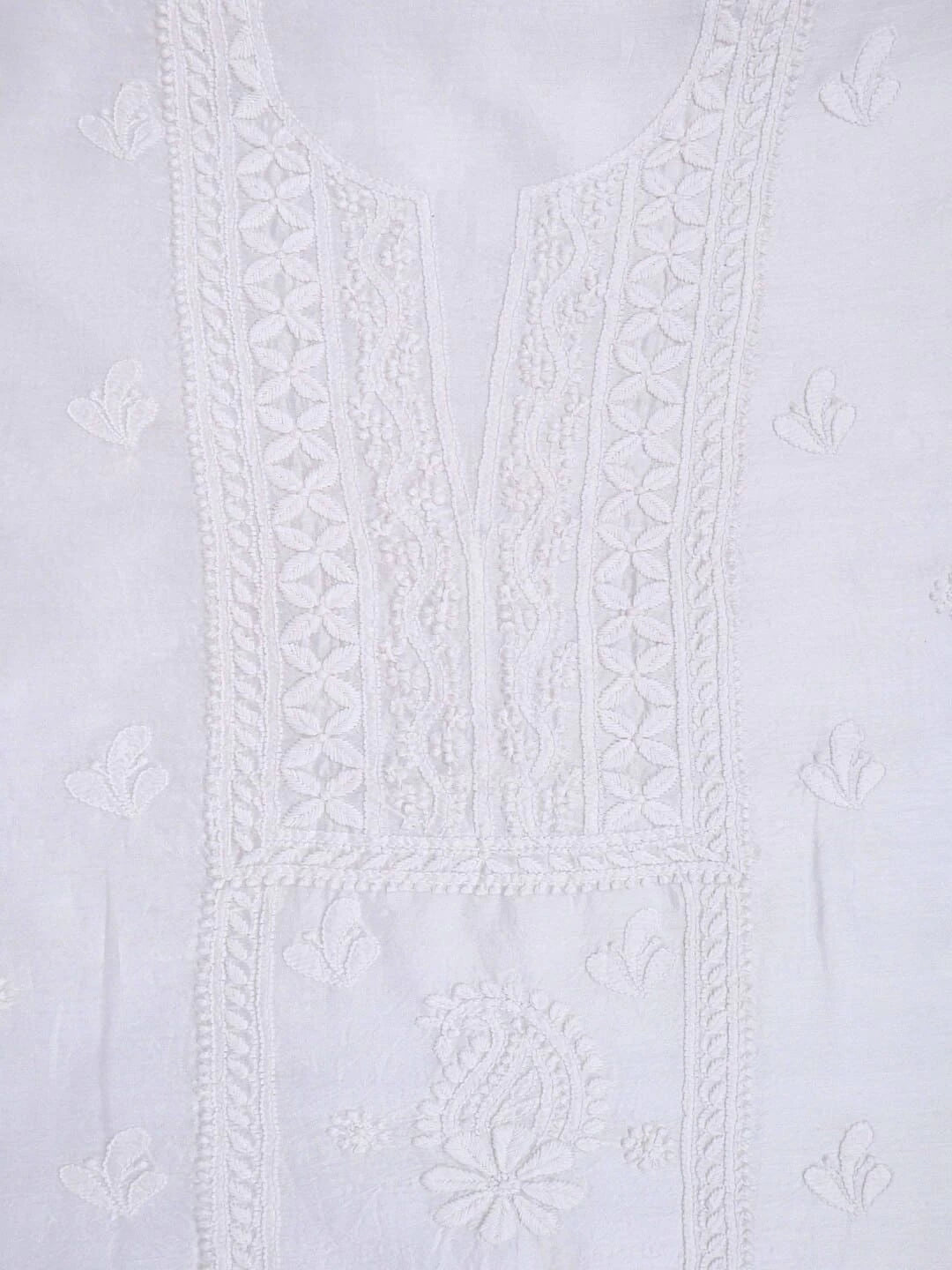 Ada Hand Embroidered White Chanderi Lucknowi Chikankari Unstitched Kurta Dupatta Set 01A219668