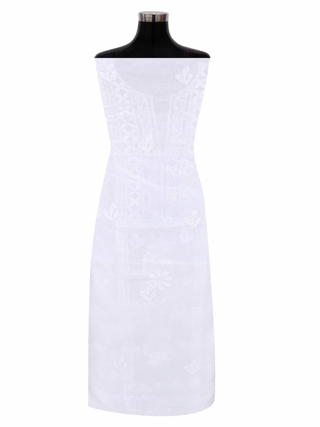 Ada Hand Embroidered White Chanderi Lucknowi Chikankari Unstitched Kurta Dupatta Set 01A219668
