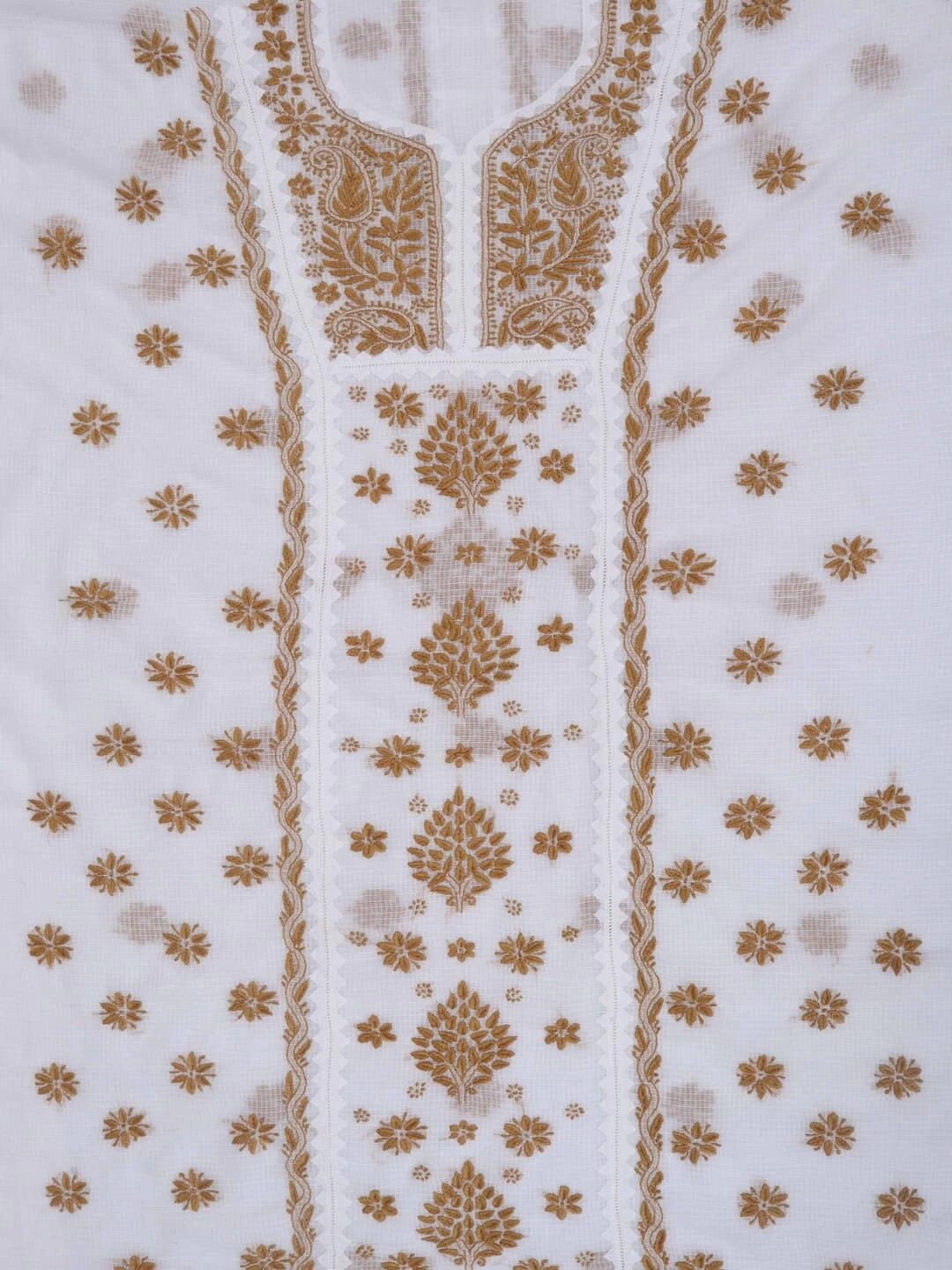 Ada Hand Embroidered White Kota Lucknowi Chikankari Unstitched Kurta Dupatta Set 01A213741