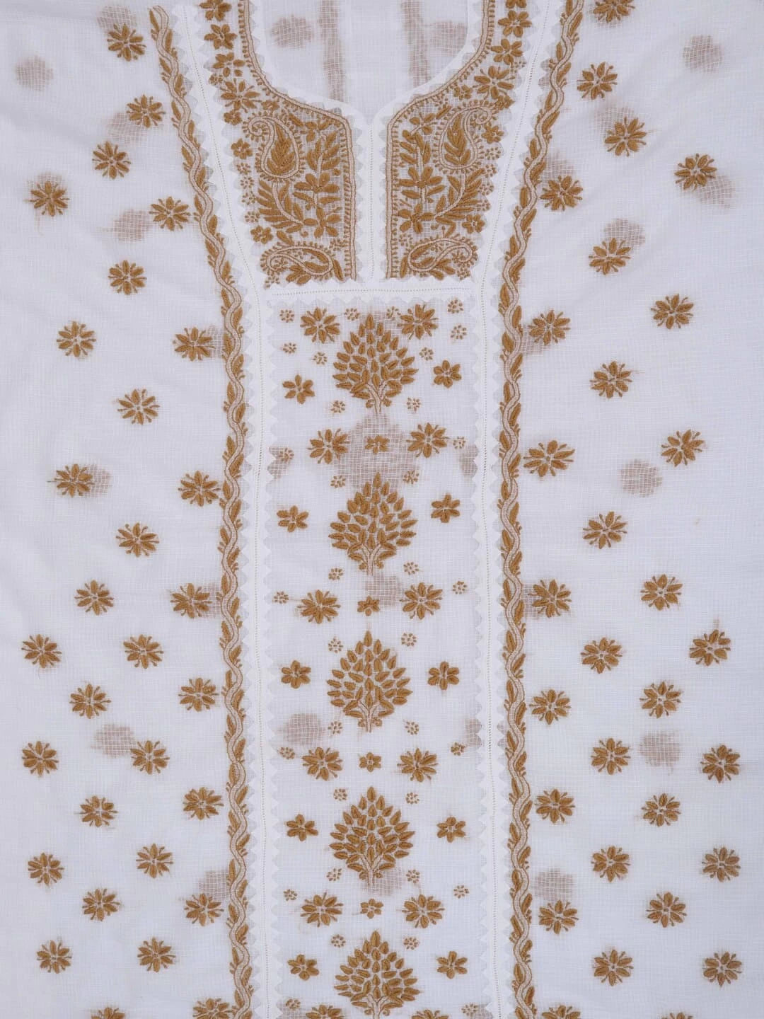 Ada Hand Embroidered White Kota Lucknowi Chikankari Unstitched Kurta Dupatta Set 01A213741